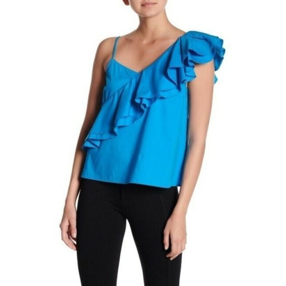 Free Press Blue Asymmetrical Ruffled Tank Top
